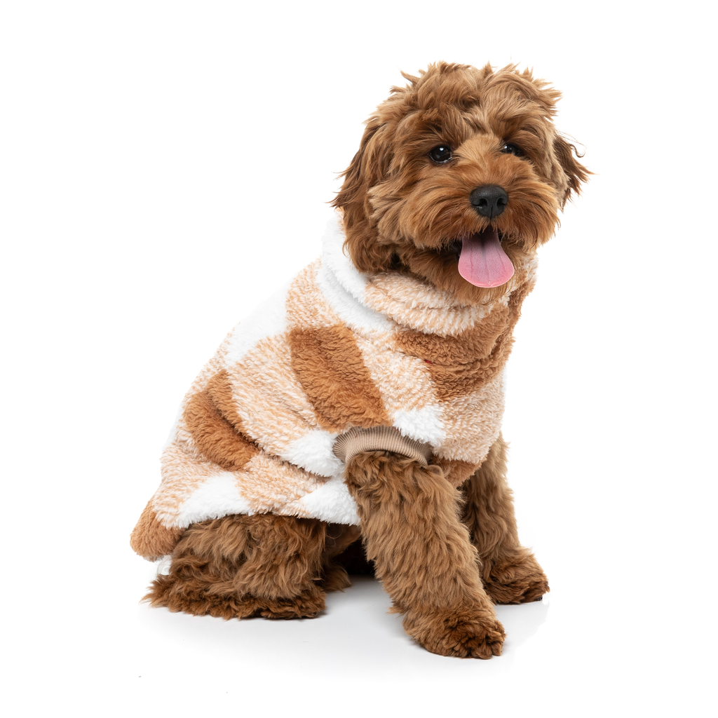 Checkered Teddy Sweater - Tan