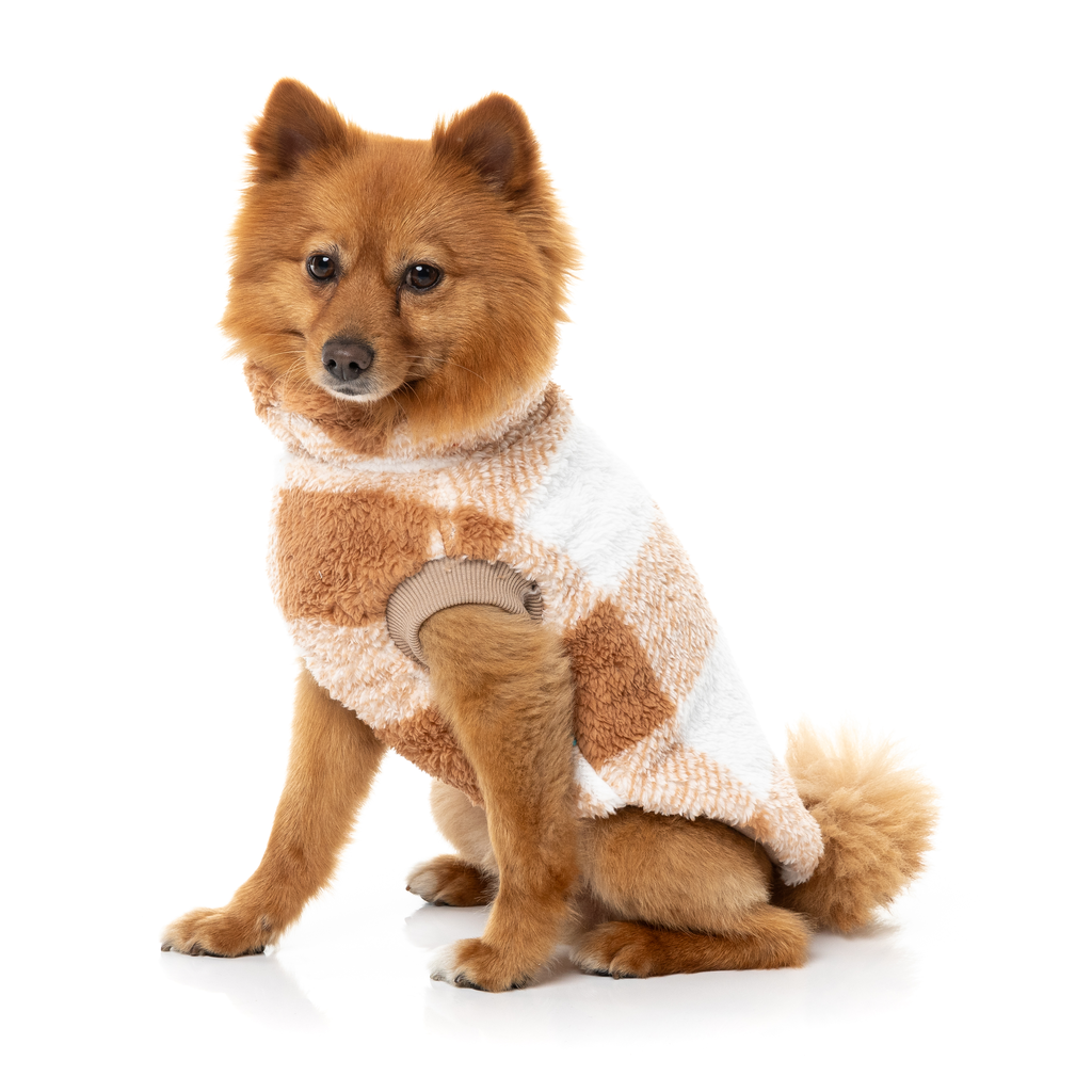Checkered Teddy Sweater - Tan