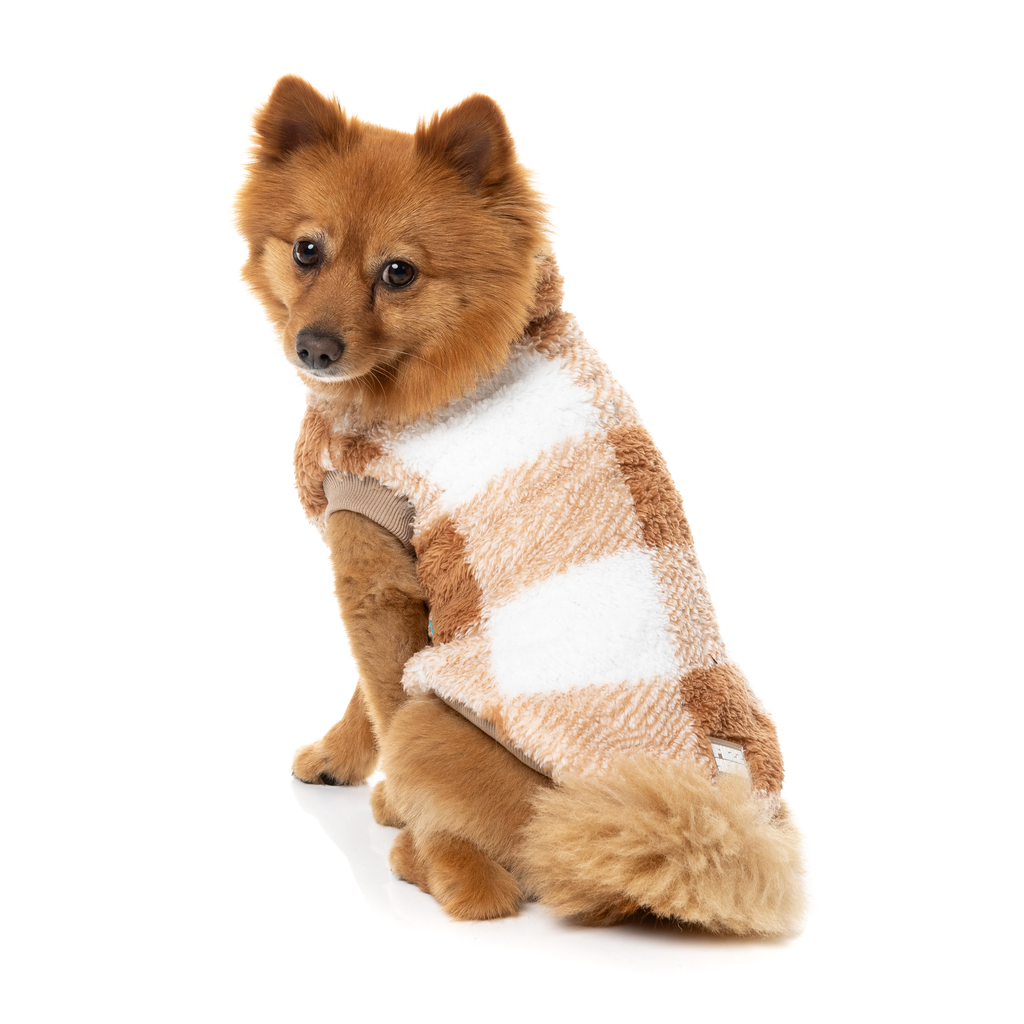 Checkered Teddy Sweater - Tan