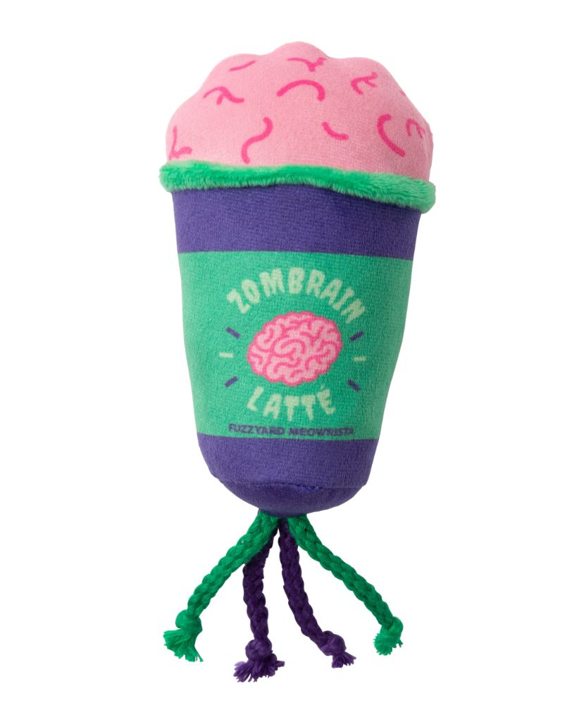 Juguete de Halloween para gatos FuzzYard Zombrain Latte con catnip